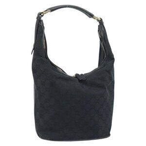 Authentic GUCCI GG Canvas Shoulder Bag Black Gold 001 4288
